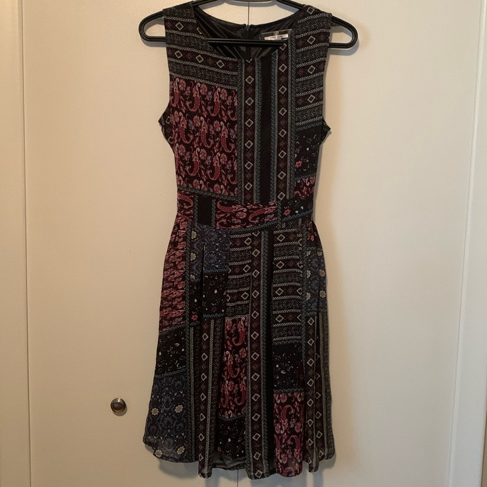 Paper Plane London Patchwork Patterned Pleated Midi Dress Size S/M